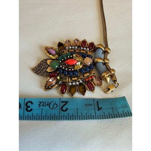 Stella & Dot Style Rainbow Multi Gemstone Statement Pendant Necklace Gold Tone - Picture 10 of 10